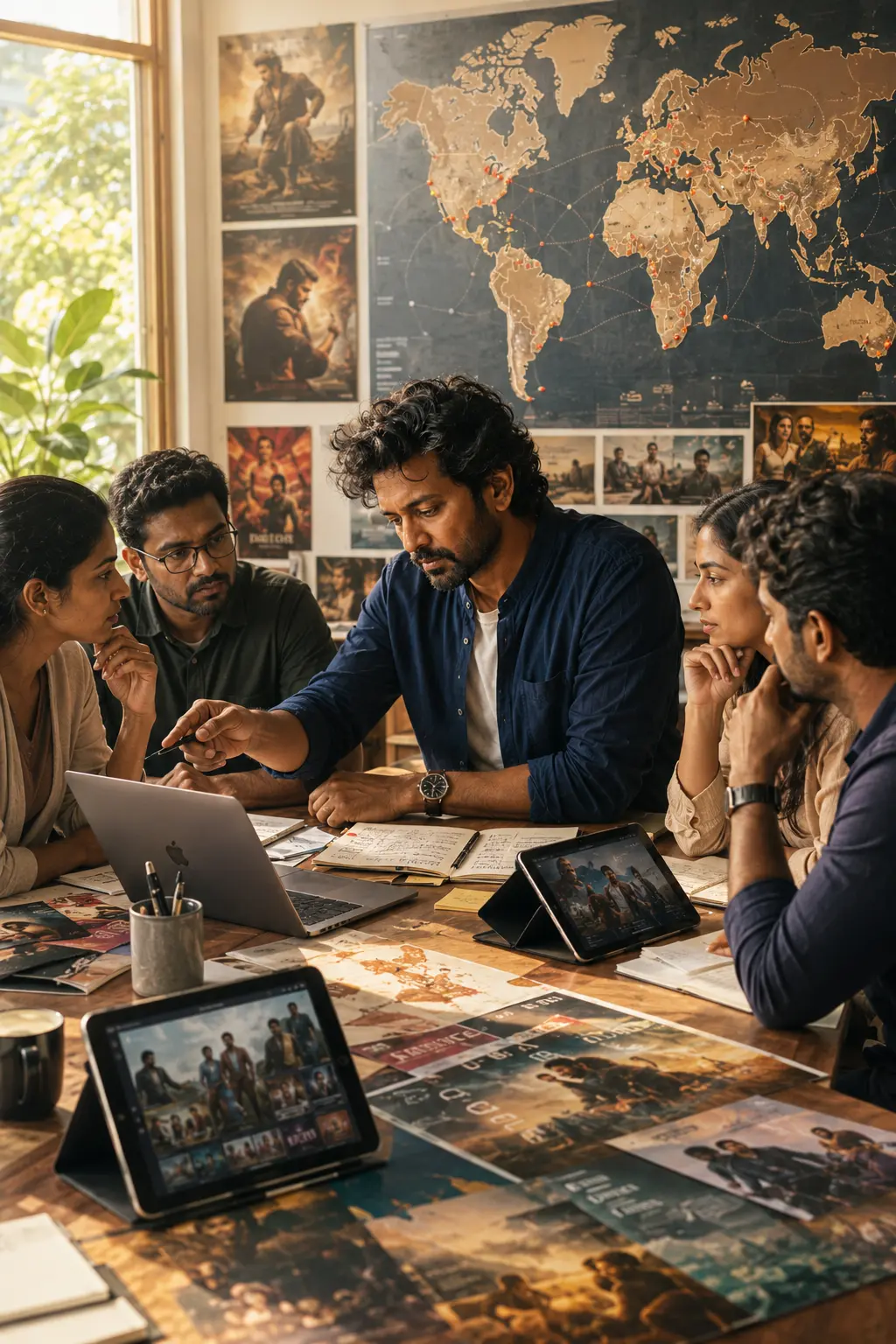A film distribution team planning global theatrical reach