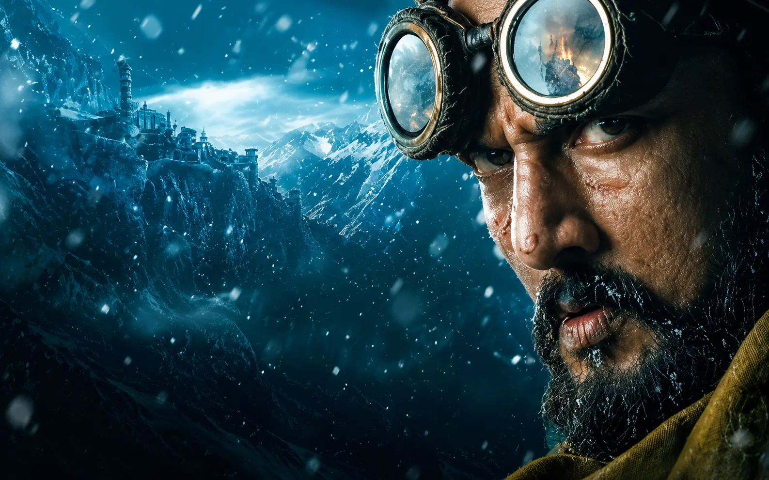 BRB character in expedition goggles against an icy mountain fortress