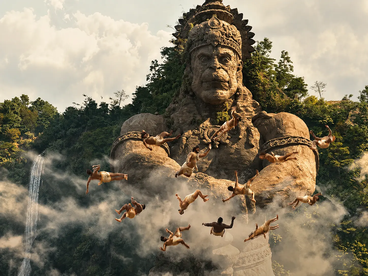 Anjanadri action scene before the monumental Hanuman statue